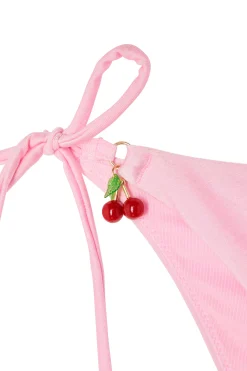 Bas de maillot de bain bikini à nouer satiné avec charm cerise