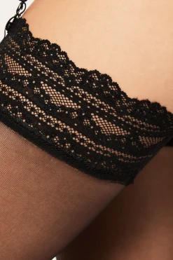 Bas satiné en dentelle transparent - 15 Deniers