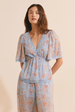 Blouse col v à motifs