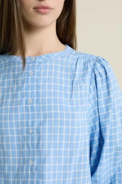Blouse à manches ballon à carreaux