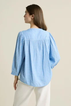 Blouse à manches ballon à carreaux