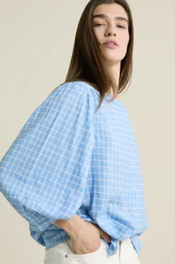 Blouse à manches ballon à carreaux