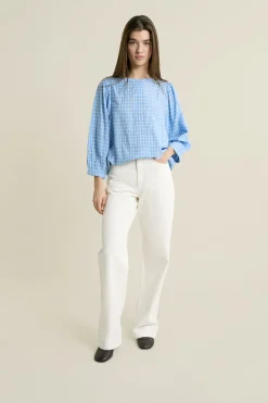 Blouse à manches ballon à carreaux