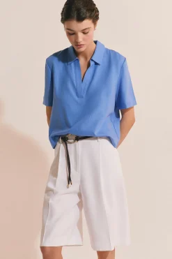 Blouse à manches courtes en lin mélangé