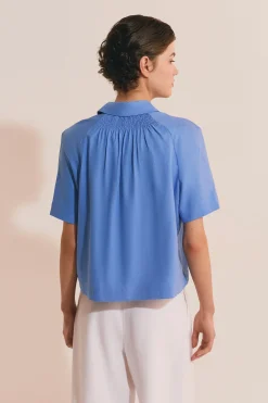Blouse à manches courtes en lin mélangé