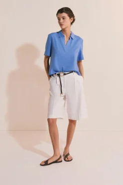 Blouse à manches courtes en lin mélangé