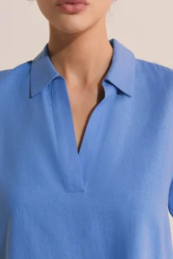 Blouse à manches courtes en lin mélangé