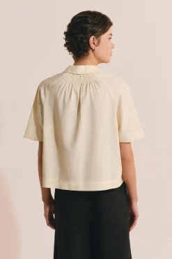 Blouse à manches courtes en lin mélangé