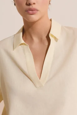 Blouse à manches courtes en lin mélangé