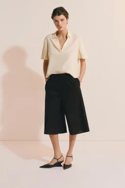Blouse à manches courtes en lin mélangé