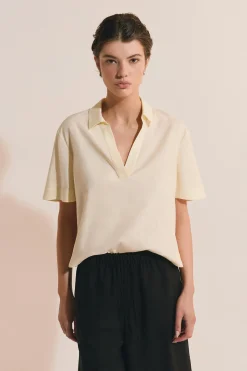 Blouse à manches courtes en lin mélangé
