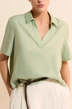Blouse à manches courtes en lin mélangé