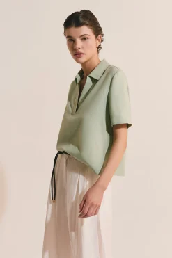 Blouse à manches courtes en lin mélangé