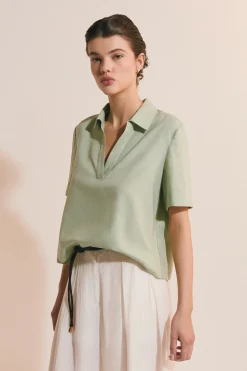 Blouse à manches courtes en lin mélangé