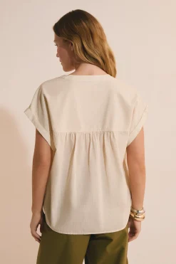 Blouse sans manches boutonnée en coton