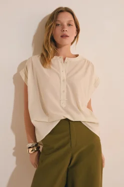 Blouse sans manches boutonnée en coton