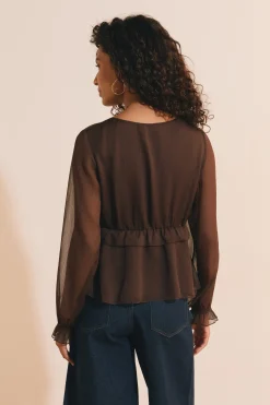 Blouse à volants avec manches transparentes