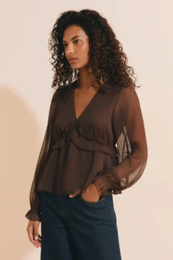 Blouse à volants avec manches transparentes