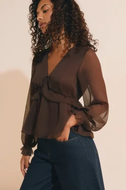 Blouse à volants avec manches transparentes