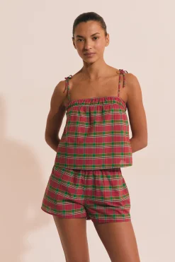 Caraco de pyjama à carreaux en coton