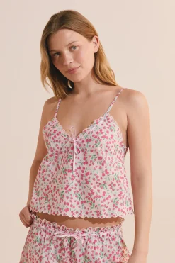 Caraco de pyjama à motifs en coton