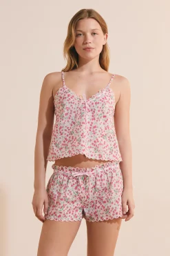 Caraco de pyjama à motifs en coton