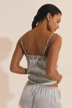 Caraco de pyjama satiné avec détail en dentelle