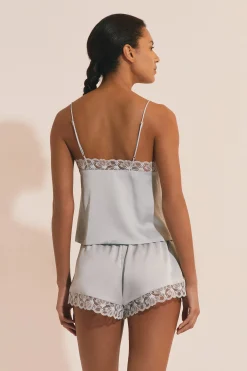 Caraco de pyjama satiné avec détail en dentelle