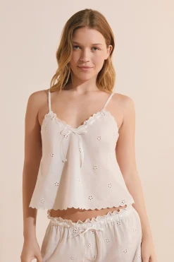 Caraco en coton avec motifs ajourés