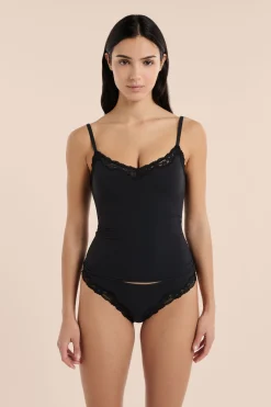Caraco en microfibre et dentelle avec brassière intégrée et pads