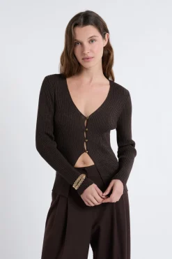 Cardigan irisé avec boutons dorés