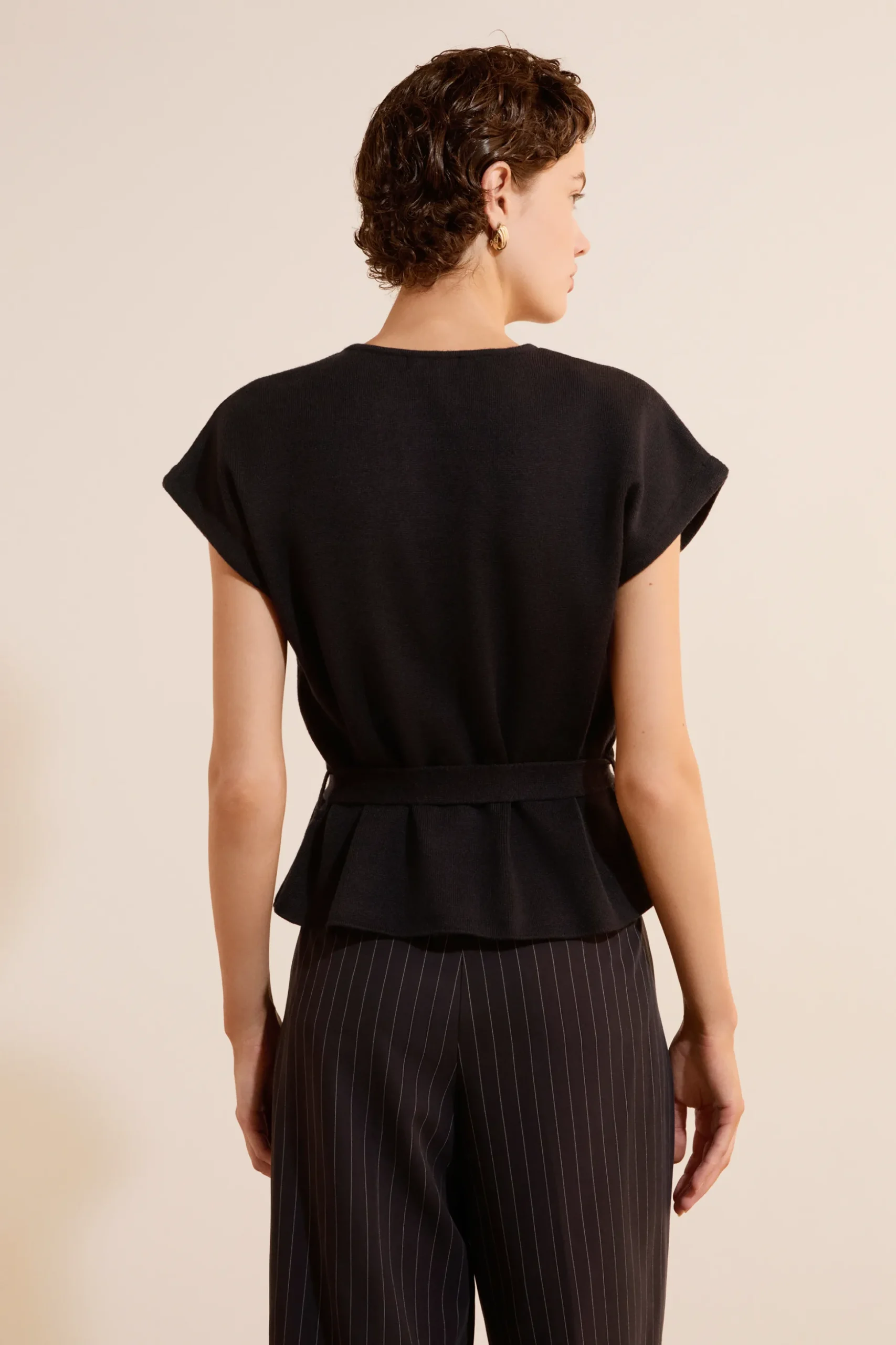 Cardigan à manches courtes avec lien à nouer