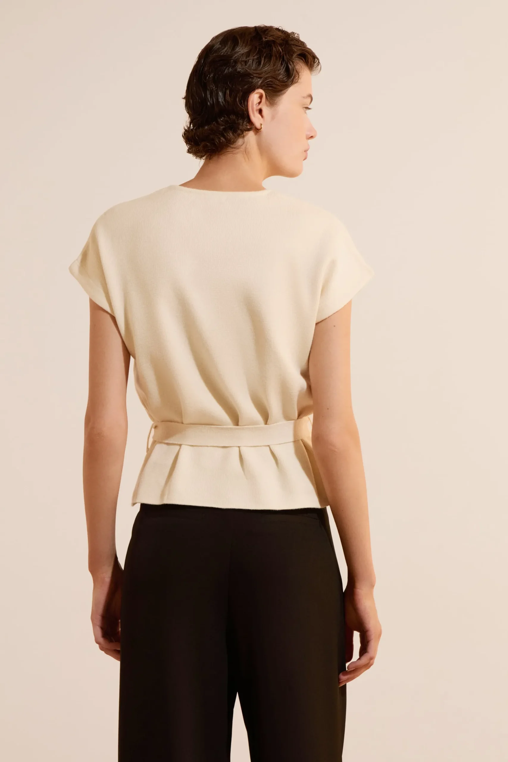 Cardigan à manches courtes avec lien à nouer