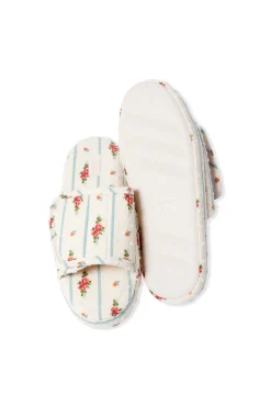 Chaussons tongs en coton à motifs fleurs