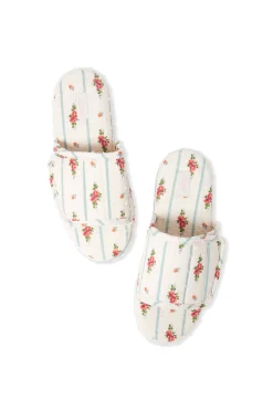 Chaussons tongs en coton à motifs fleurs
