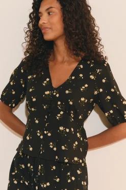 Chemise col V manches 3/4 à motifs