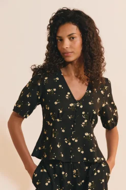 Chemise col V manches 3/4 à motifs