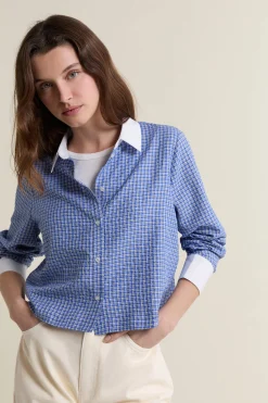 Chemise courte à carreaux avec coton