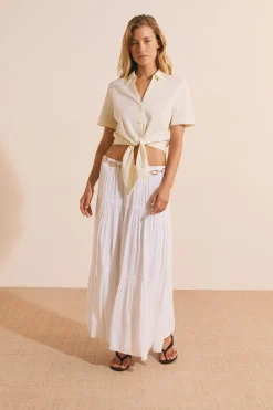 Chemise courte en coton gaufré