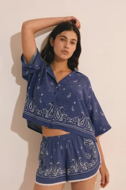 Chemise de nuit manches courtes à motifs