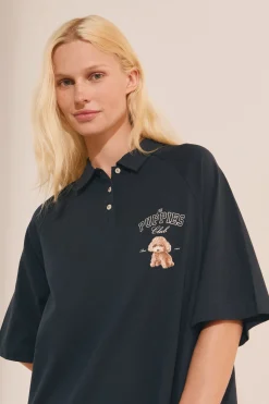 Chemise de nuit à motif chien avec boutons en coton