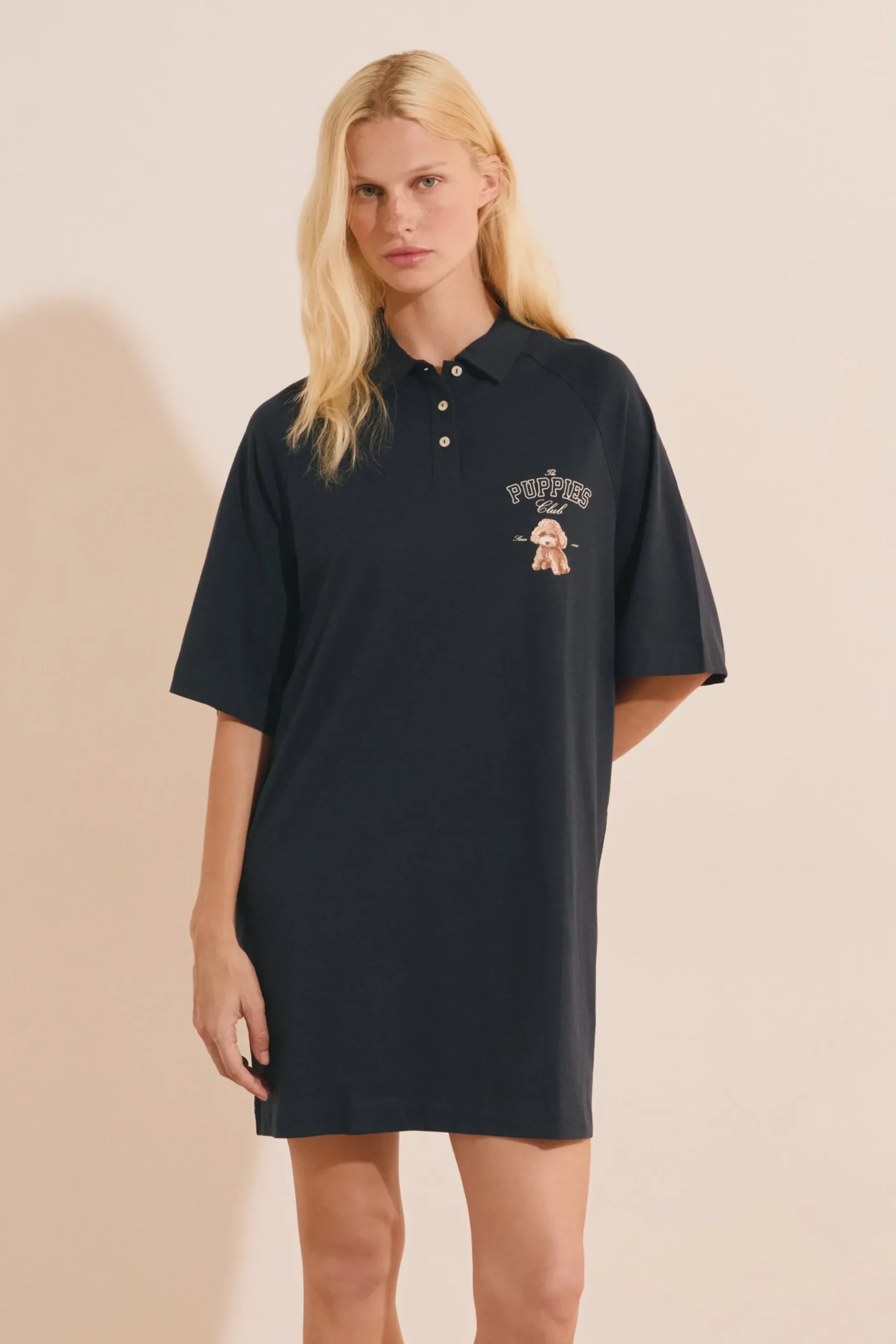Chemise de nuit à motif chien avec boutons en coton