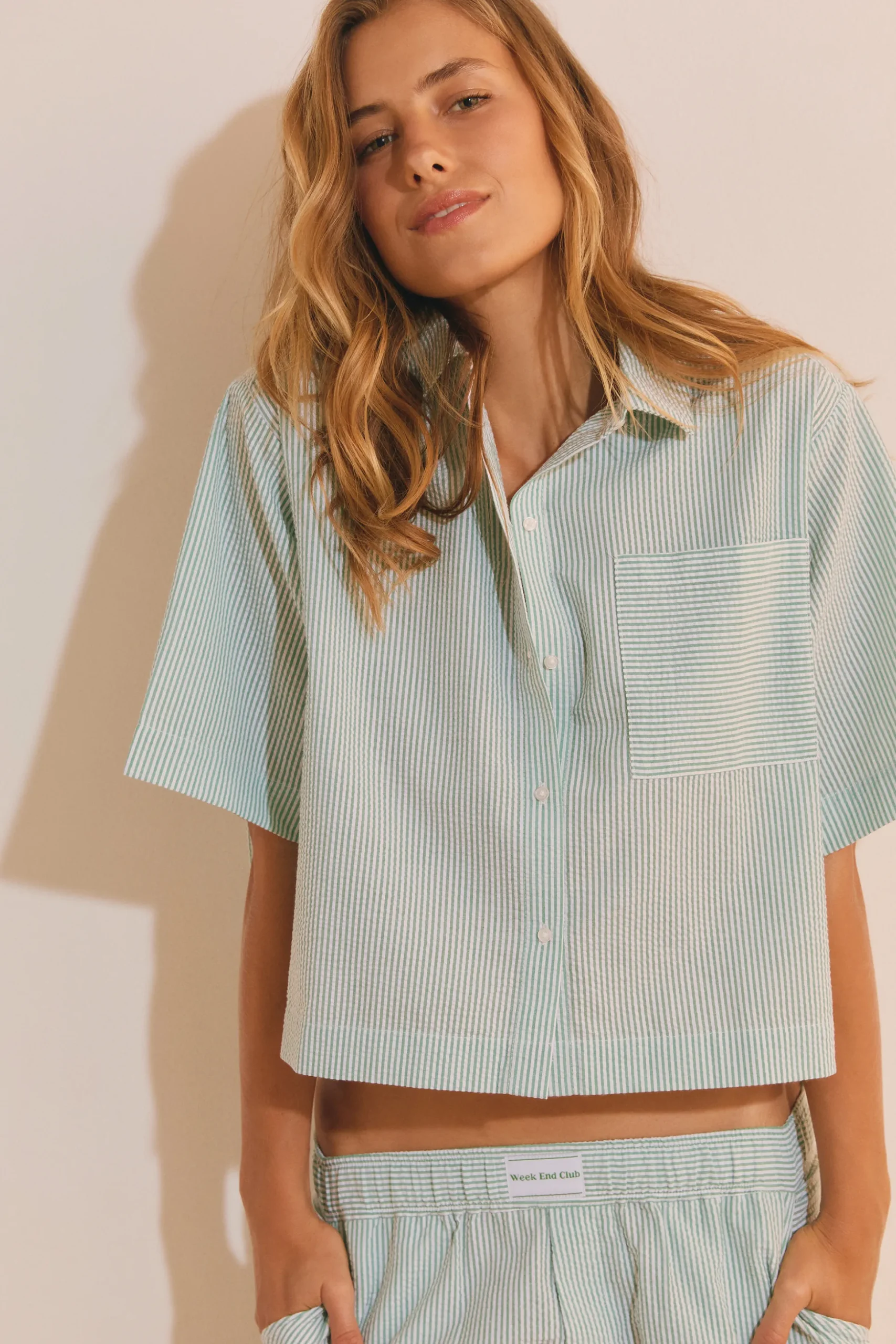 Chemise de pyjama avec coton gaufré
