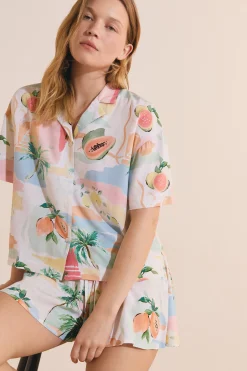 Chemise de pyjama courte à motifs