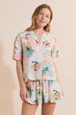 Chemise de pyjama courte à motifs