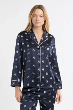 Chemise de pyjama en satin à motifs chiens