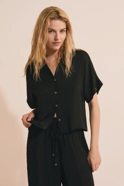 Chemise de pyjama manches courtes satinée