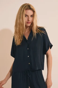 Chemise de pyjama manches courtes satinée
