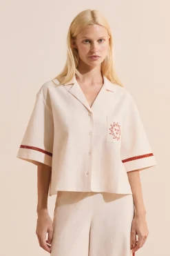Chemise de pyjama à manches courtes avec motifs soleil en coton
