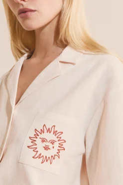 Chemise de pyjama à manches courtes avec motifs soleil en coton